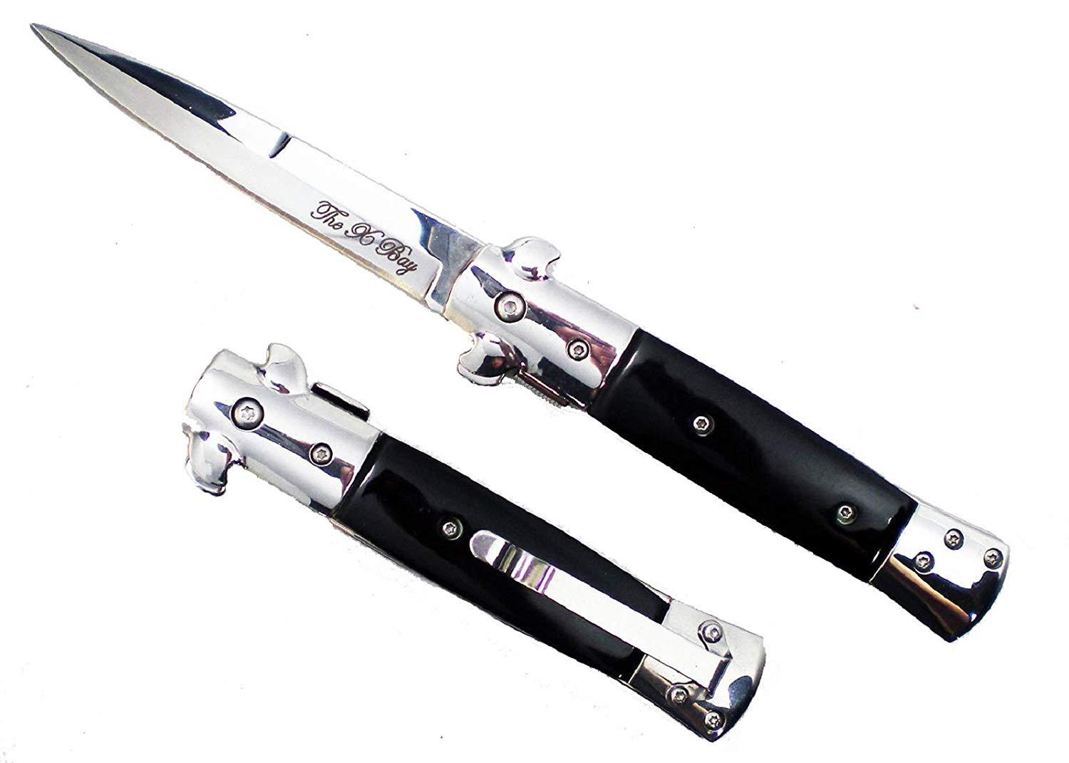 Black & Chrome Blade Michael Corleone Godfather SPRING Assisted Open Stiletto Black & Chrome Blade Michael Corleone Godfather SPRING Assisted Open Stiletto