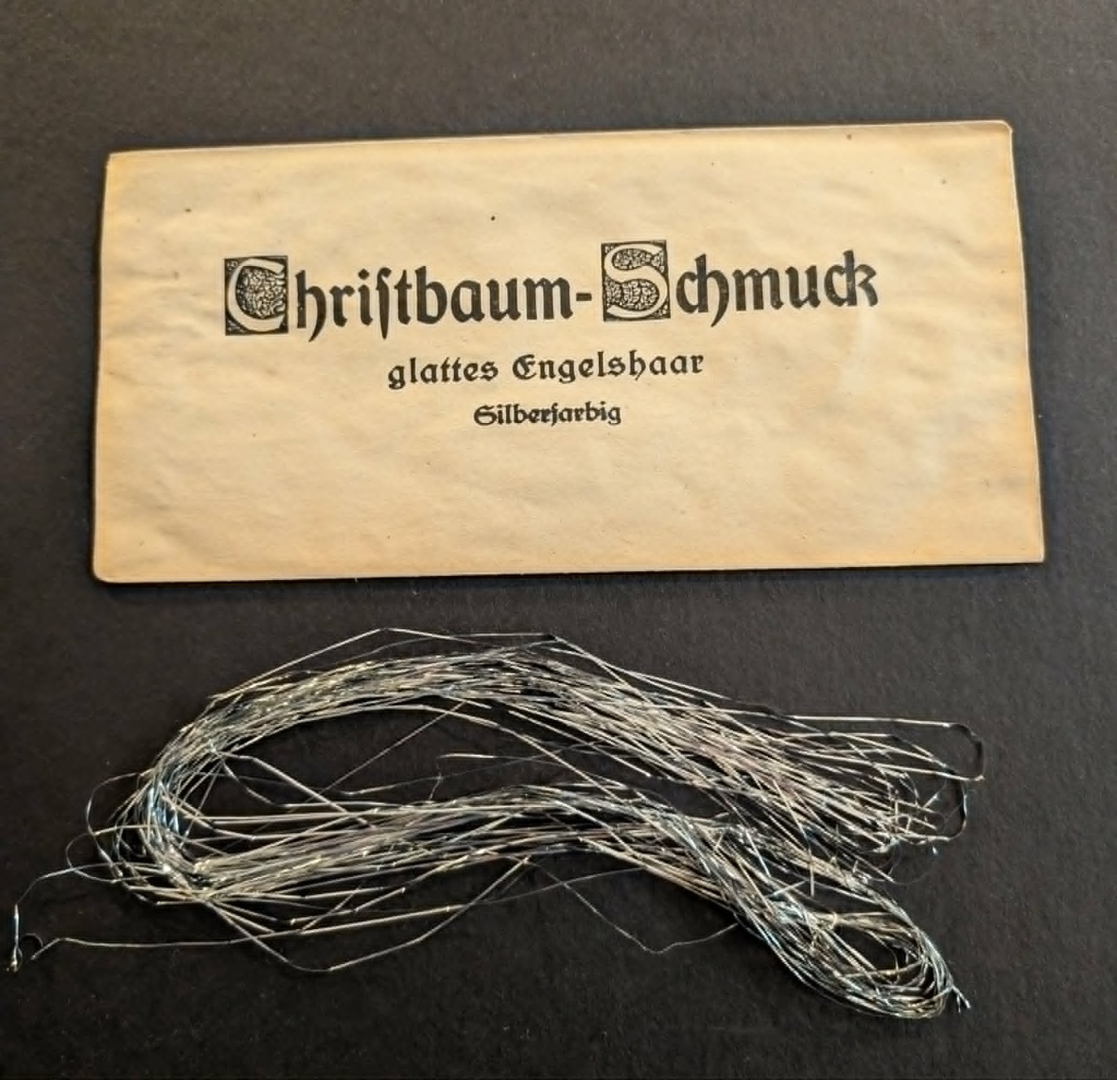 Antique German Christmas Tinsel Envelope Glattes Engelshaar Silberfarbig Metal