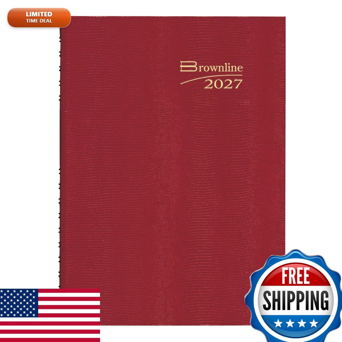Brownline 2027 CoilPro Daily Planner 12 Months Twin-Wire 10.125x7.875 Bright Red