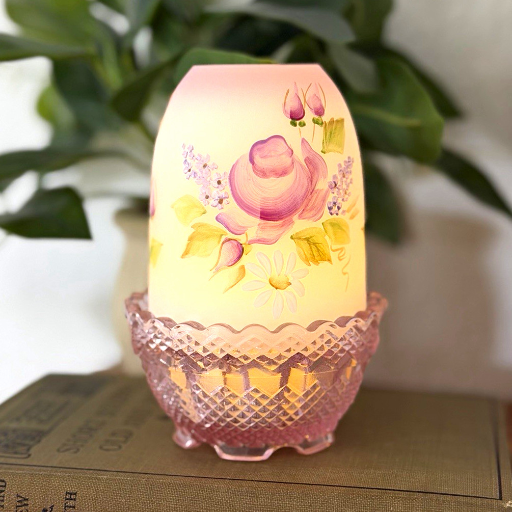 Vintage Fenton Hand Painted Floral Art Fairy Lamp Vintage Fenton Hand Painted Floral Art Fairy Lamp