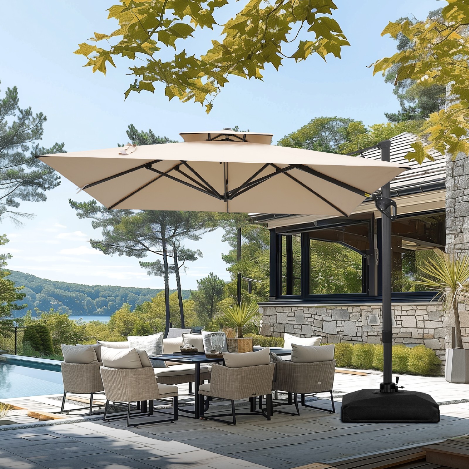 10 x13ft Patio Umbrella Outdoor Umbrella Carbon Steel Market Umbrella w/Base