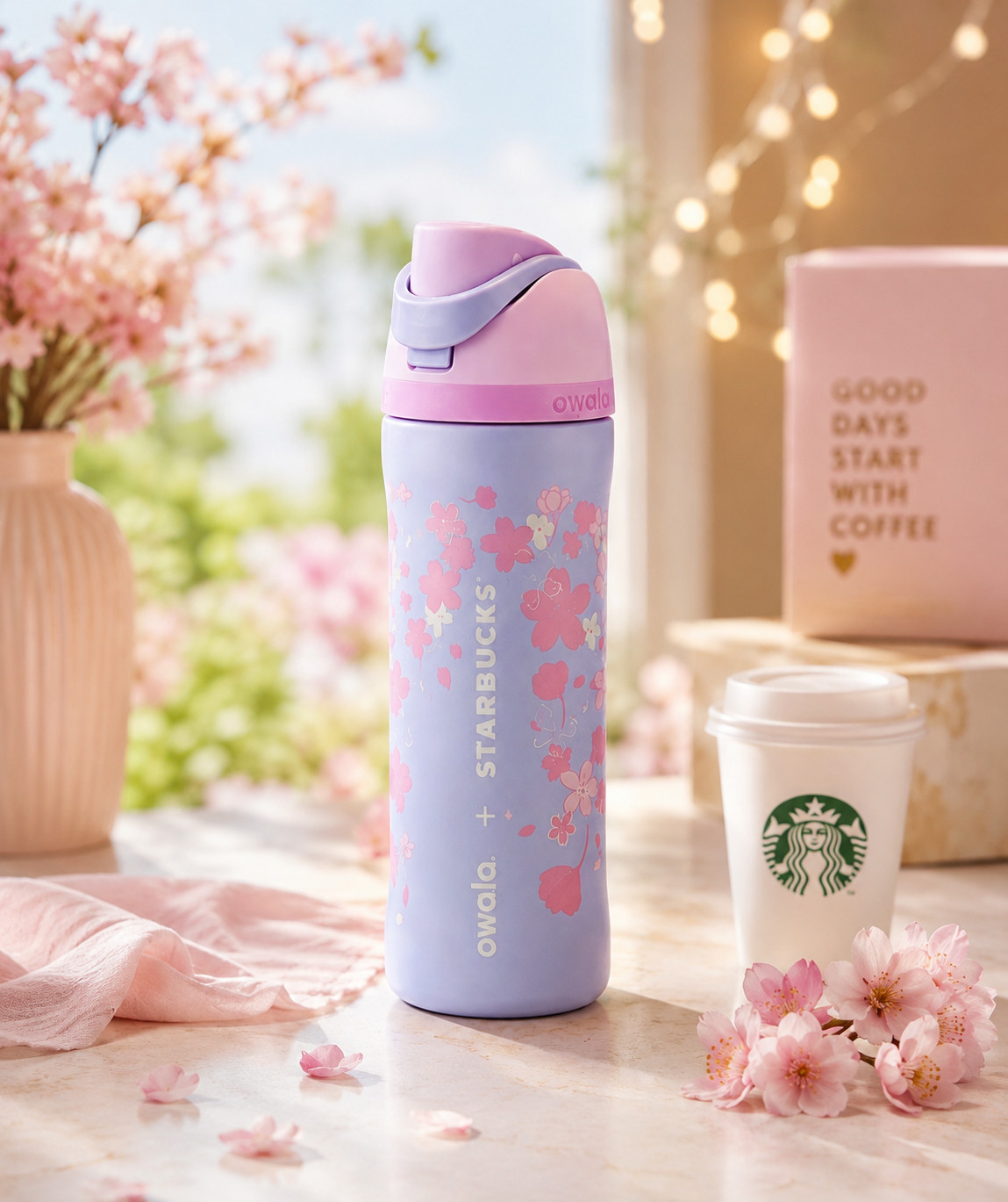 New Starbucks X Owala 2026 Sakura Limited Insulated Water Bottle 24oz Straw Cup