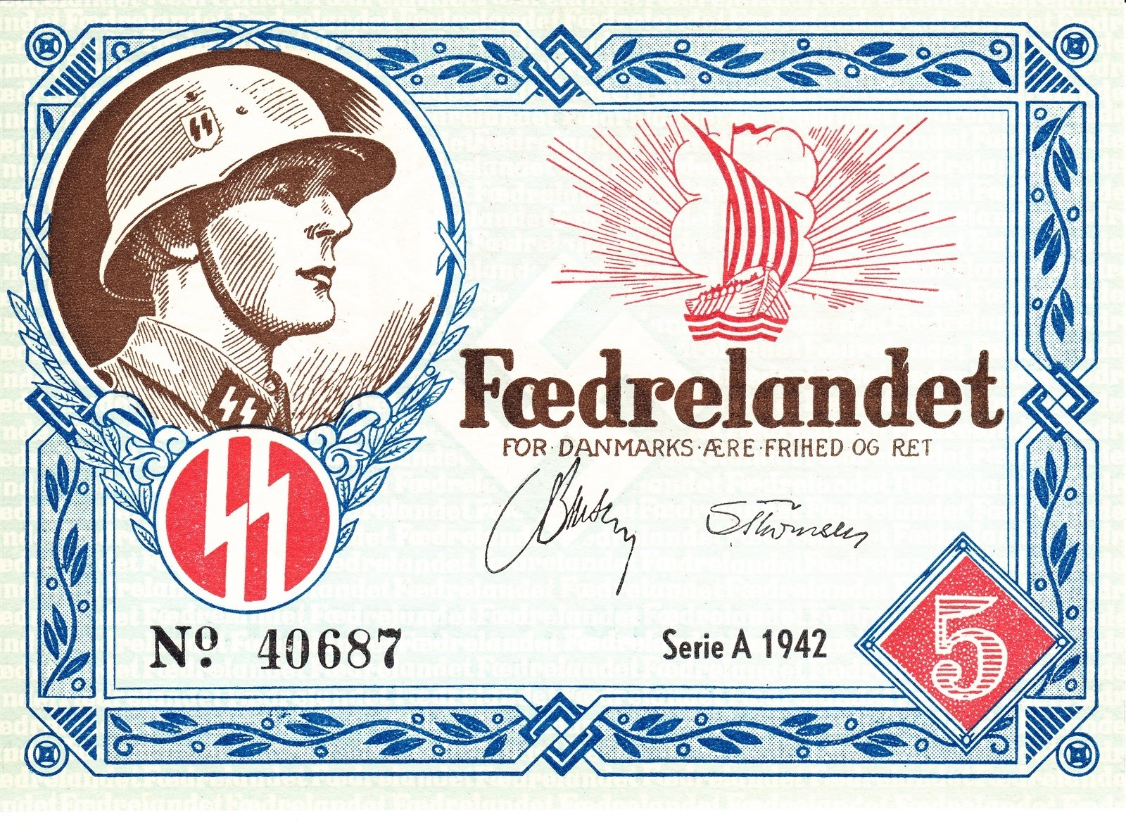 Currency Denmark 1942 WW2 Danish Legion Feldpost 5K War Era Uncirculated