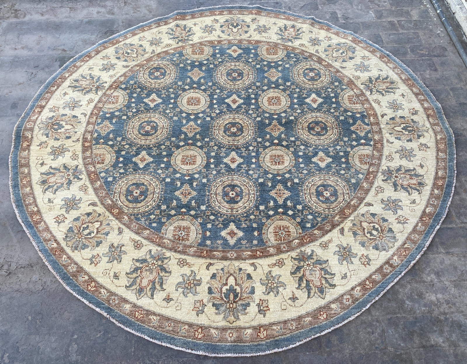 8x8 ft Oriental Hand Knotted Round Afghan Geometric Ziegler Turkish Bedroom Rug
