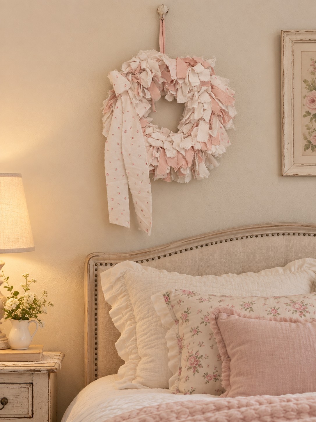 Shabby Chic Fabric Rag Wreath Pink Roses Shabby Chic Fabric Rag Wreath Pink Roses