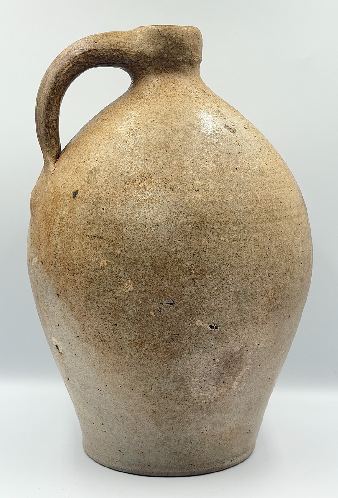 Antique Early 1800s Salt Glazed Stoneware Ovoid Jug 13\