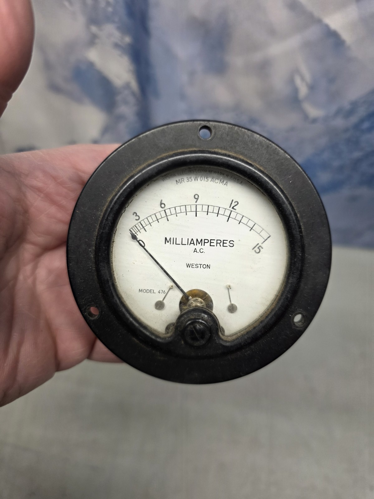 Vtg Weston Model 476 AC Milliamperes Panel Meter 0-15 mA Bakelite MR 35 W 015 AC