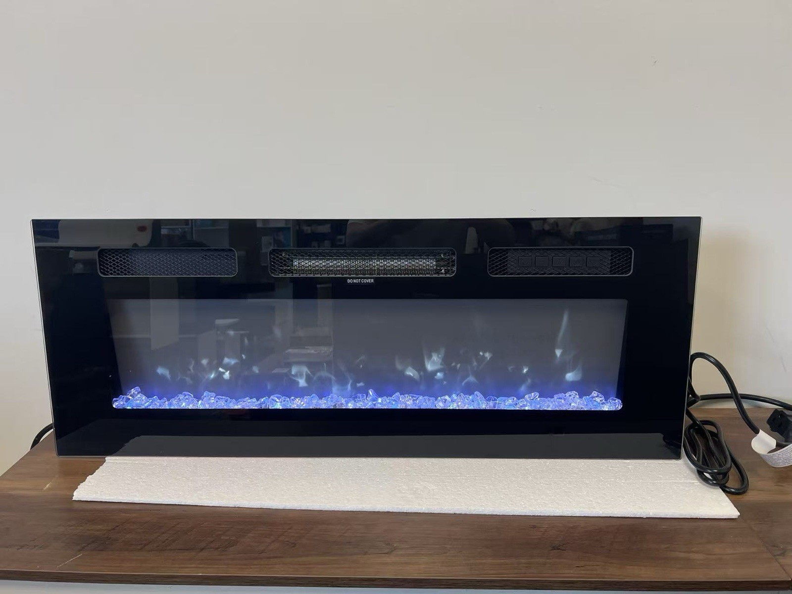 36” Black Electric Fireplace Insert/Unit Glass Front Crystal Media