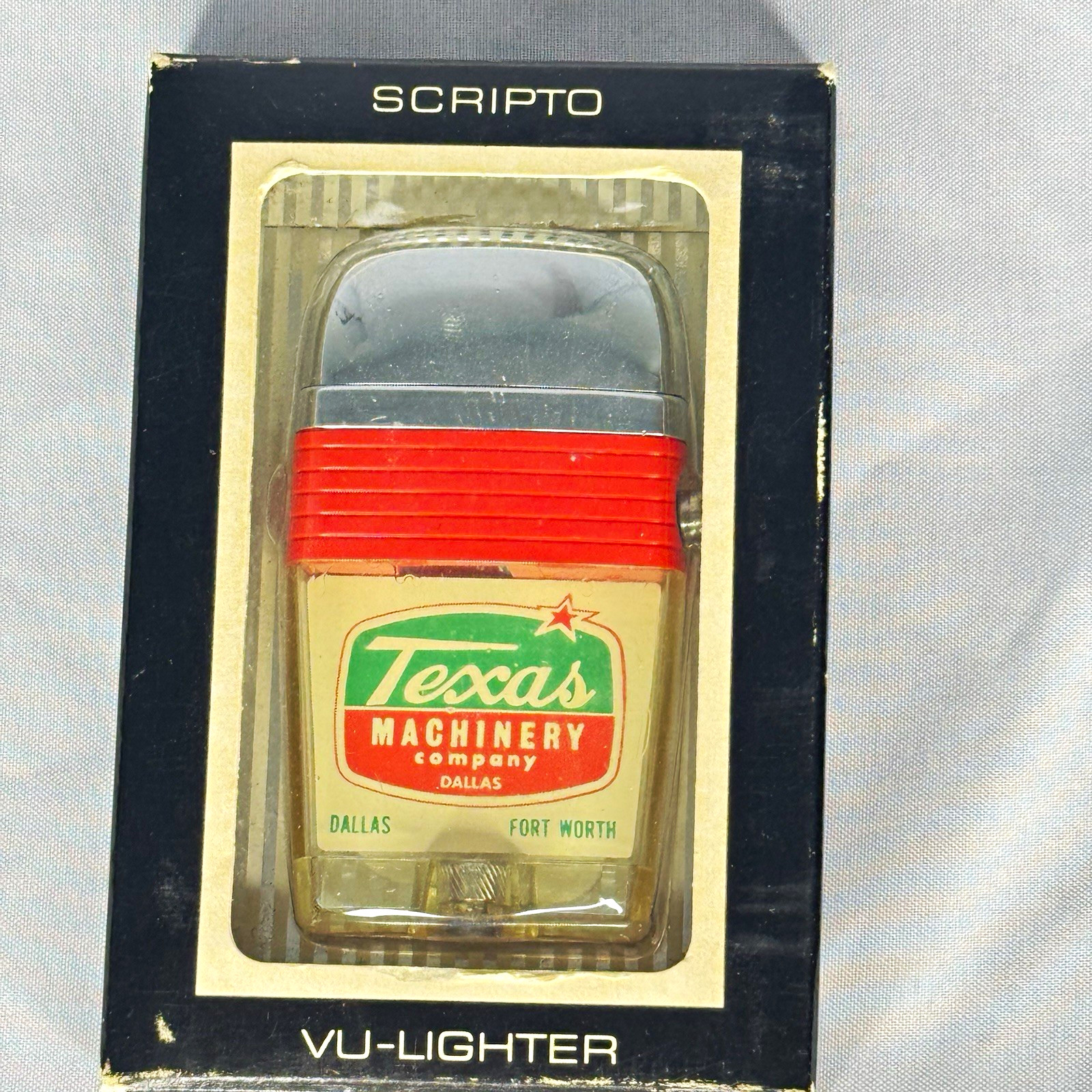 1960’s Scripto VU-Lighter in Box - Texas Machinery Company Dallas Fort Worth 1960’s Scripto VU-Lighter in Box - Texas Machinery Company Dallas Fort Worth