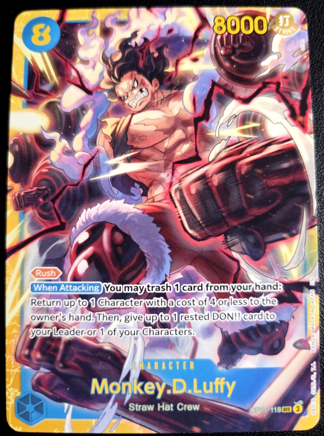 Monkey.D.Luffy OP11-118 ONE PIECE Tcg Secret Rare NO FOIL NM Blue Monkey.D.Luffy OP11-118 ONE PIECE Tcg Secret Rare NO FOIL NM Blue