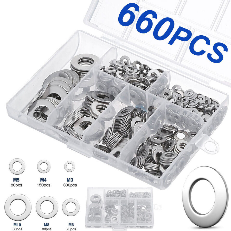 New 304 Stainless Steel Washers Flat Washer Assortment Set Value Kit,660 Pieces