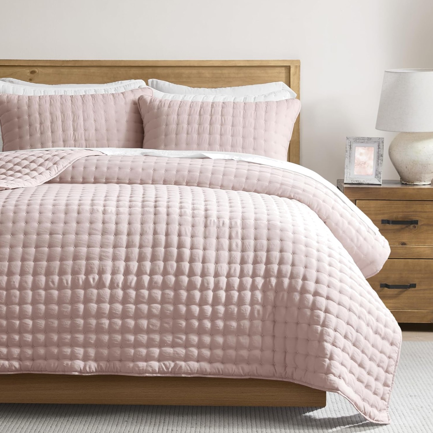 Pink Queen Size Quilt Bedding Sets with Pillow Shams, Lightweight Soft Bedspr...