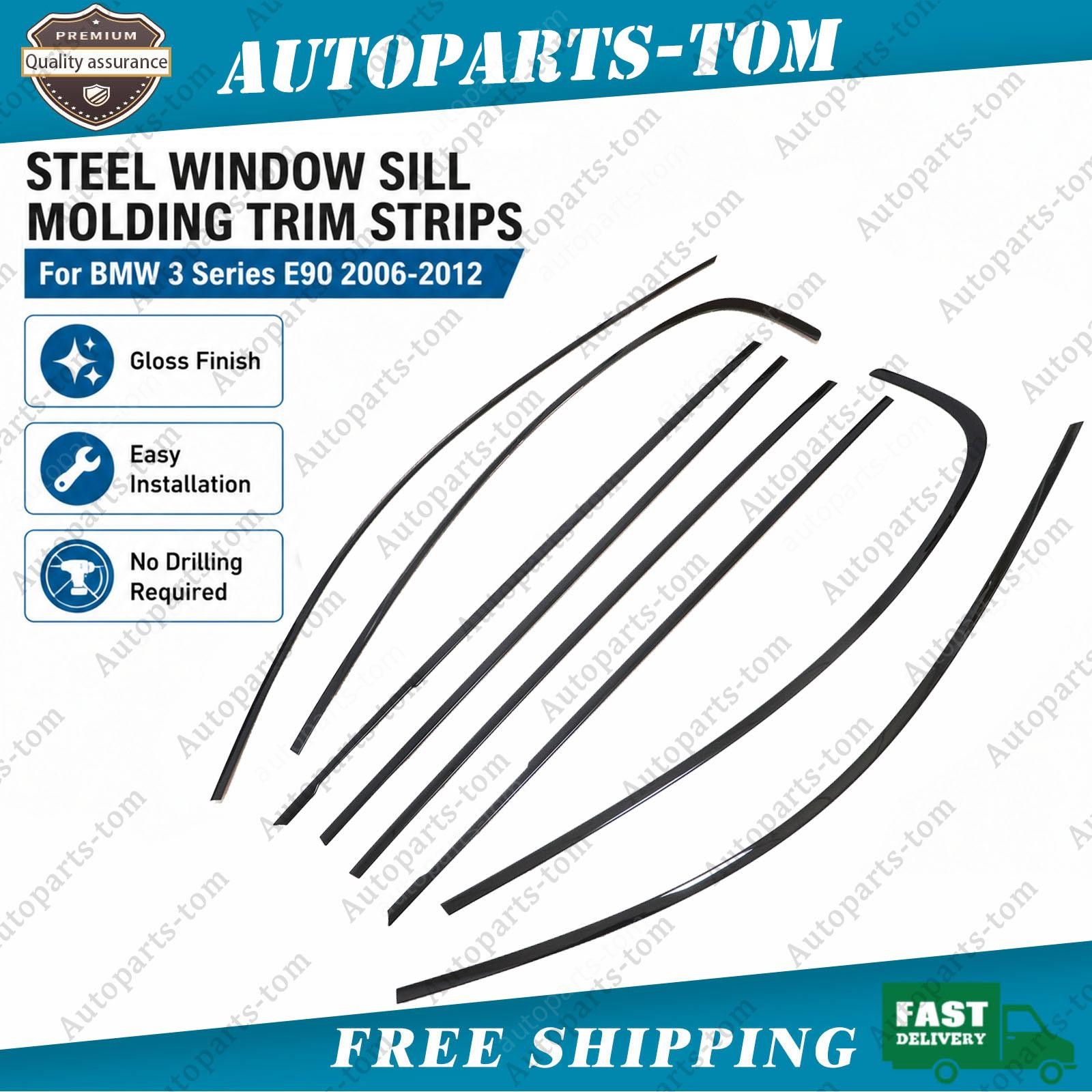 For BMW 3 Series E90 2006-2012 Window Sill Molding Trim Strips Gloss Black