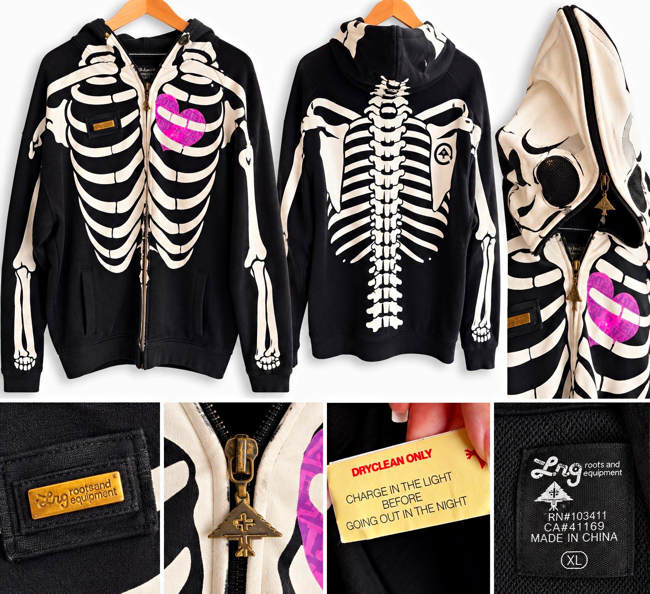 Vintage 2006 LRG Dead Serious Skeleton Hoodie 3XL Black Purple Full Zip Y2K