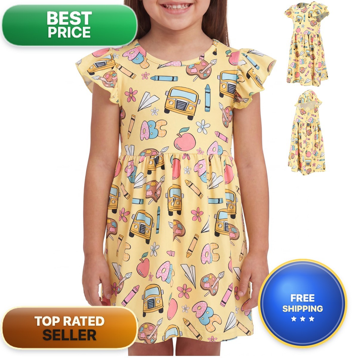 Unique Baby Milk Silk Back to School Dress Girls Toddler 10Y Yellow Bunny Unique Baby Milk Silk Back to School Dress Girls Toddler 10Y Yellow Bunny