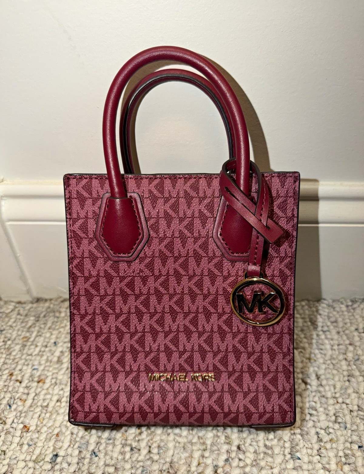 Michael Kors Burgundy Monogram Small Top Handle Crossbody w/ Detachable Strap
