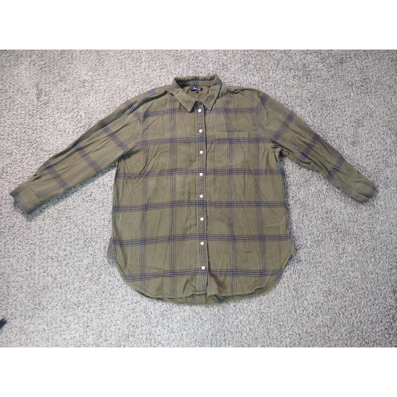 Madewell Flannel Button Down Shirt XL Olive Green Women Plaid Long Sleeve Cotton