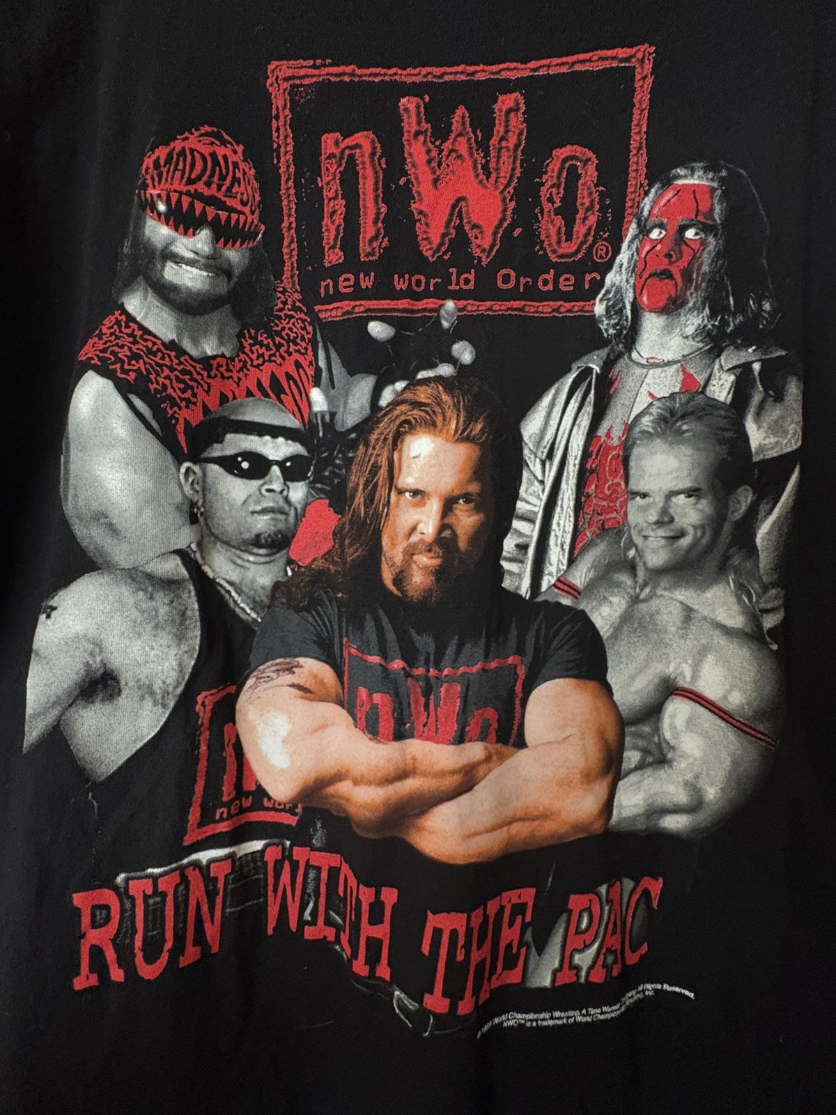 Vintage 1998 WCW nWo Wolfpac 'Run With The Pac' Wrestling T-Shirt