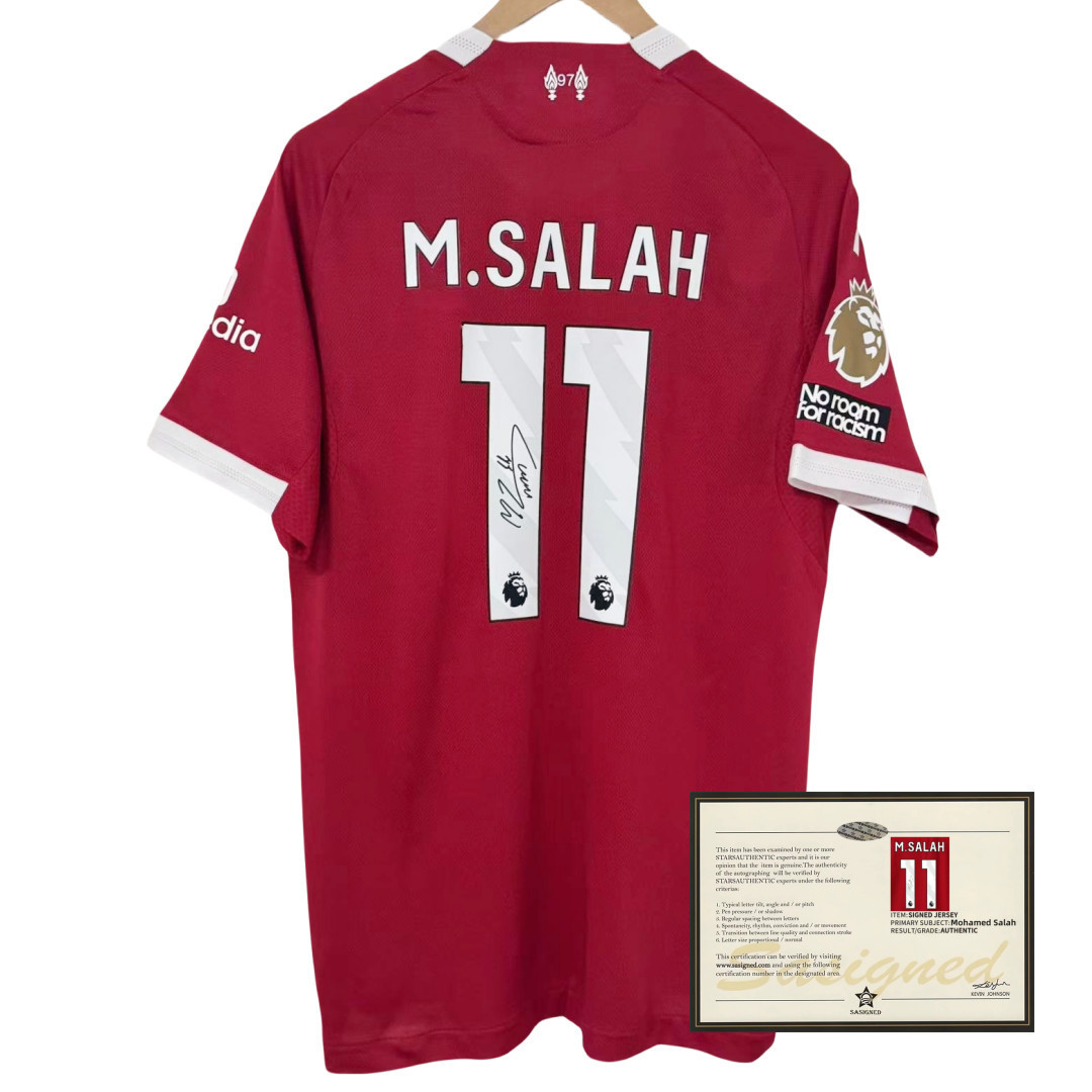2025 26 Liverpool Salah Printed Signature Player Jersey Framed Soccer Collectibl