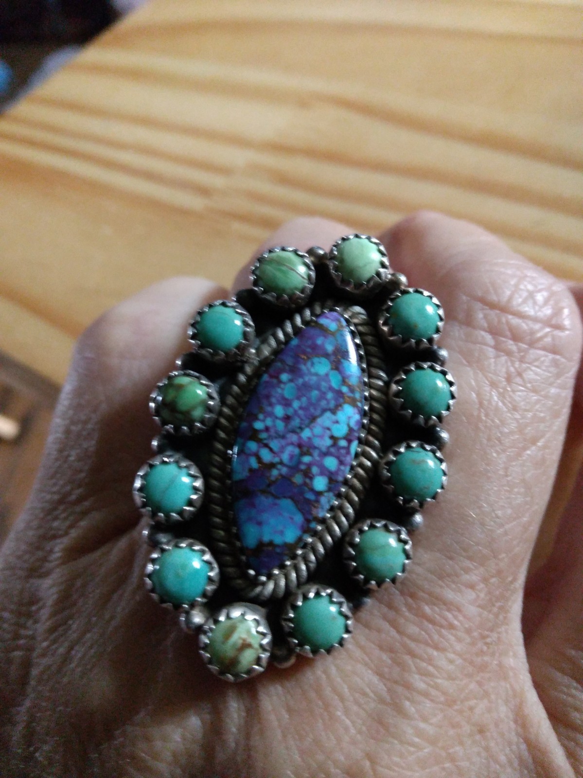 Gorgeous Sterling Silver Turquoise Adjustable Ring.  See Pictures