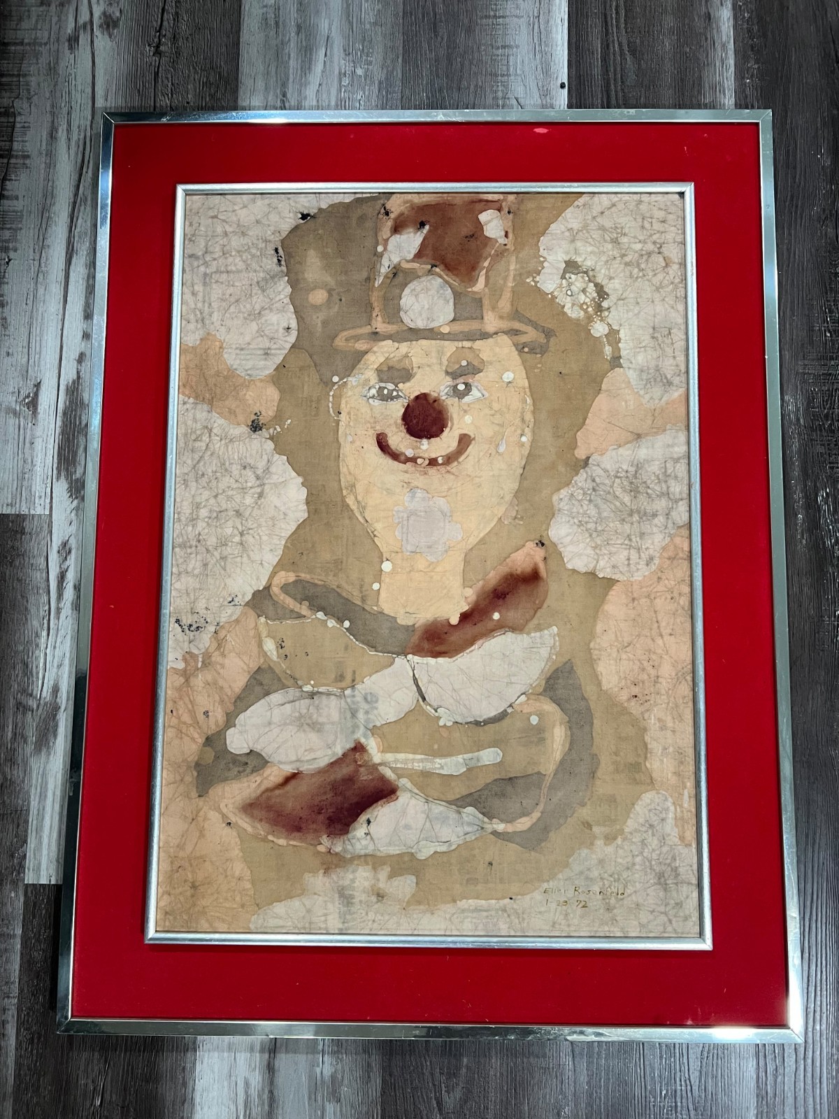 Vintage 1972 Framed Clown Artwork – Large Decorative Wall Art