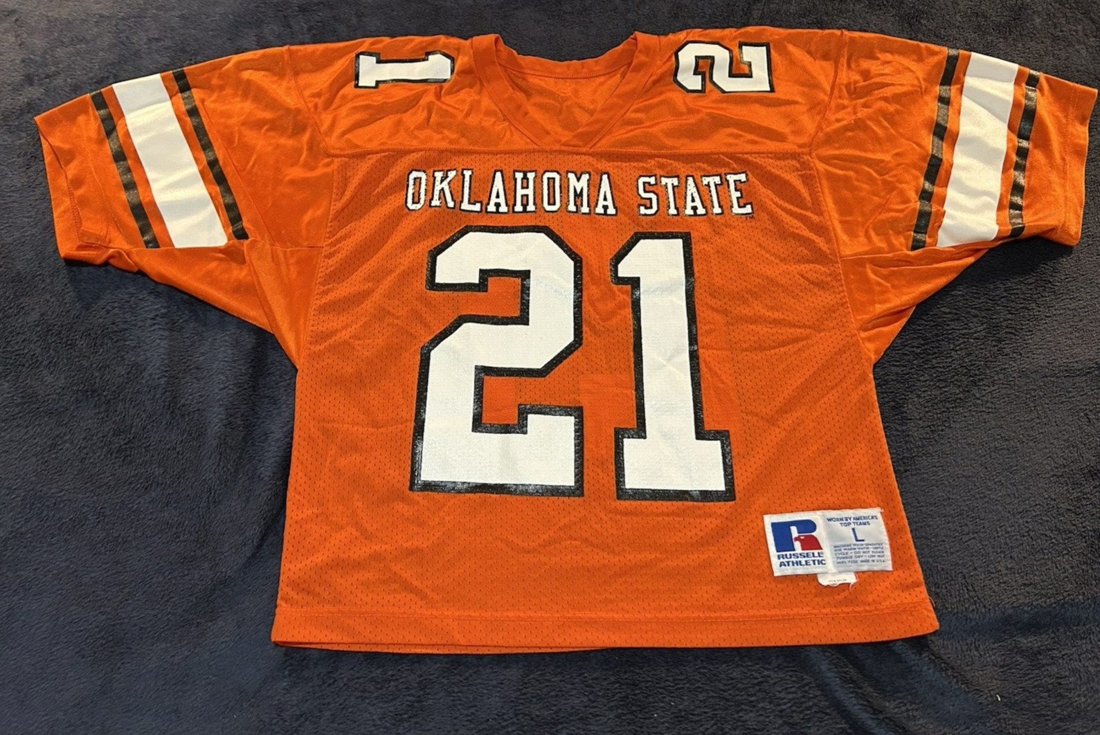 80s True Vtg Russell Athletic BARRY SANDERS #21 Oklahoma State Cowboys Jersey L 80s True Vtg Russell Athletic BARRY SANDERS #21 Oklahoma State Cowboys Jersey L