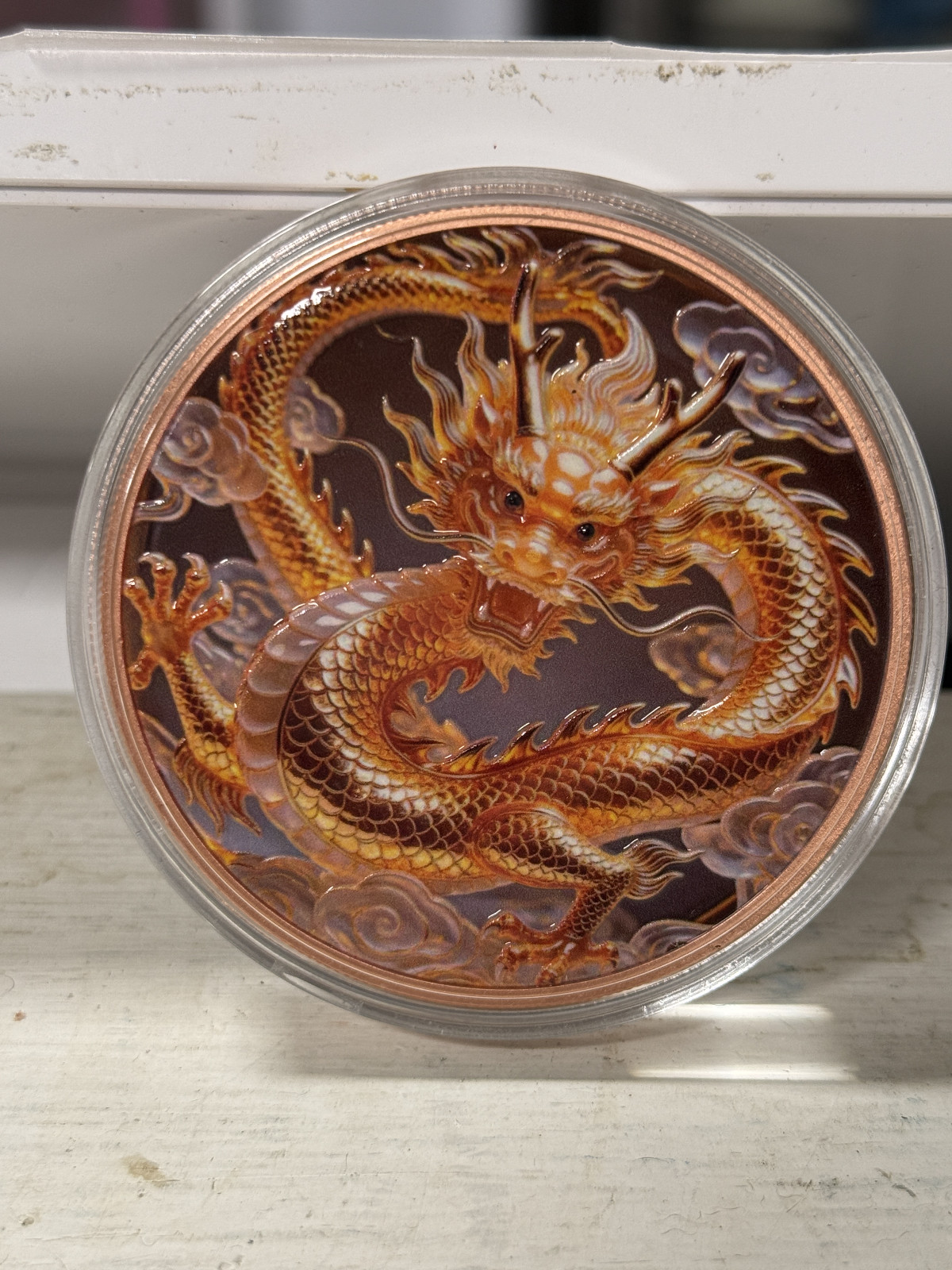 SUPERB Golden Dragon High Relief 5 Oz 0.999 Fine Copper DOUBLESIDED COLOR SUPERB Golden Dragon High Relief 5 Oz 0.999 Fine Copper DOUBLESIDED COLOR