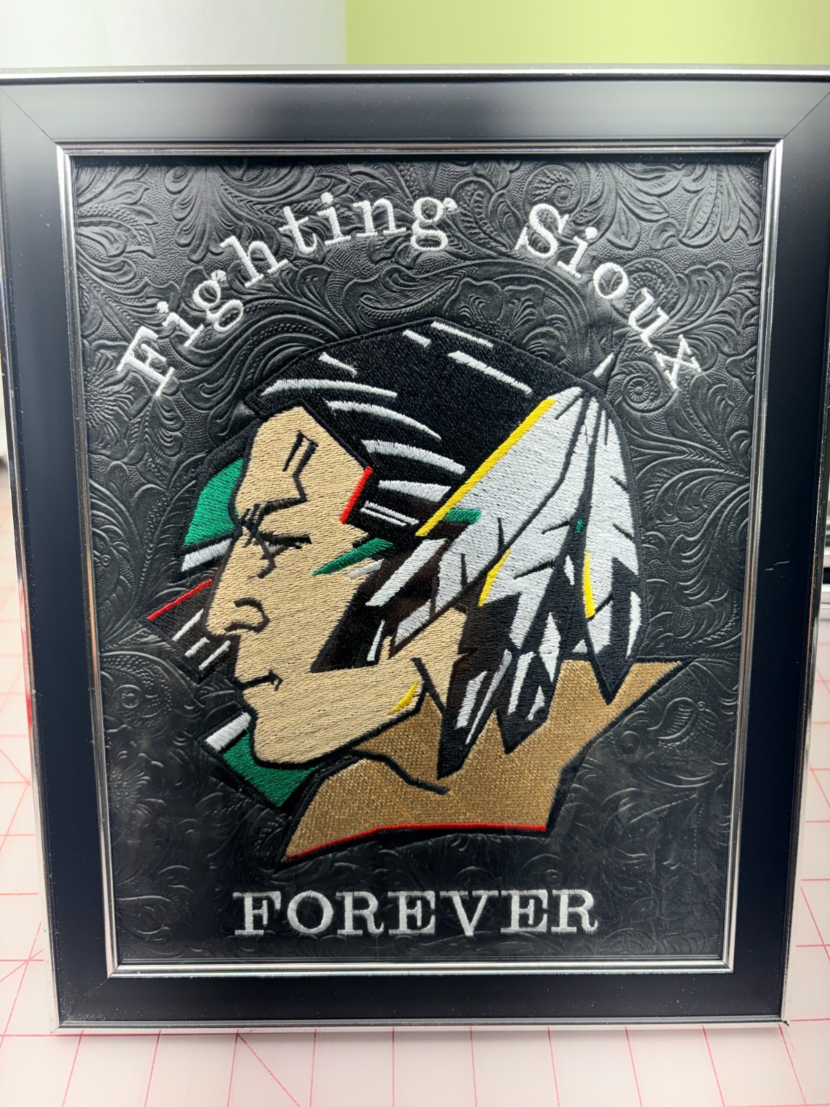 Fighting Sioux Embrodered Logo Framed and ready to display 8” X 10” Fighting Sioux Embrodered Logo Framed and ready to display 8” X 10”