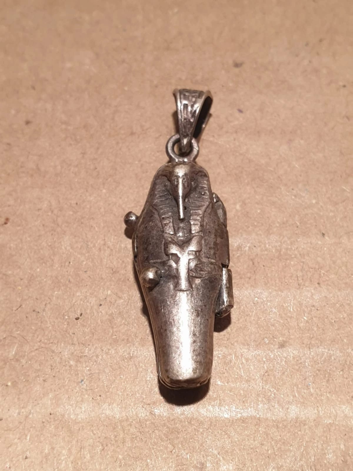 Antique Victorian Memento Mori Skeleton in Coffin Pendant Silver 1800's
