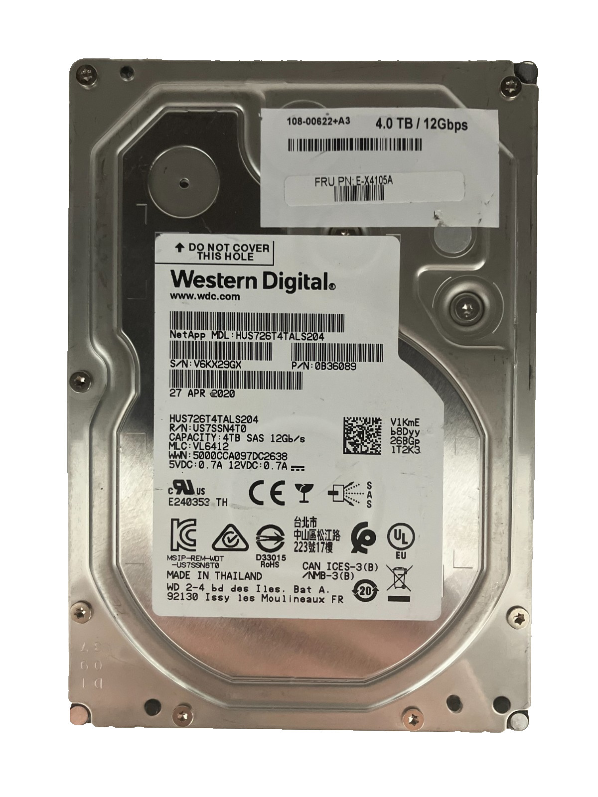 Western Digital  HUS726T4TALS204 HDD 4TB SAS 12Gb/s 7.2K 3.5