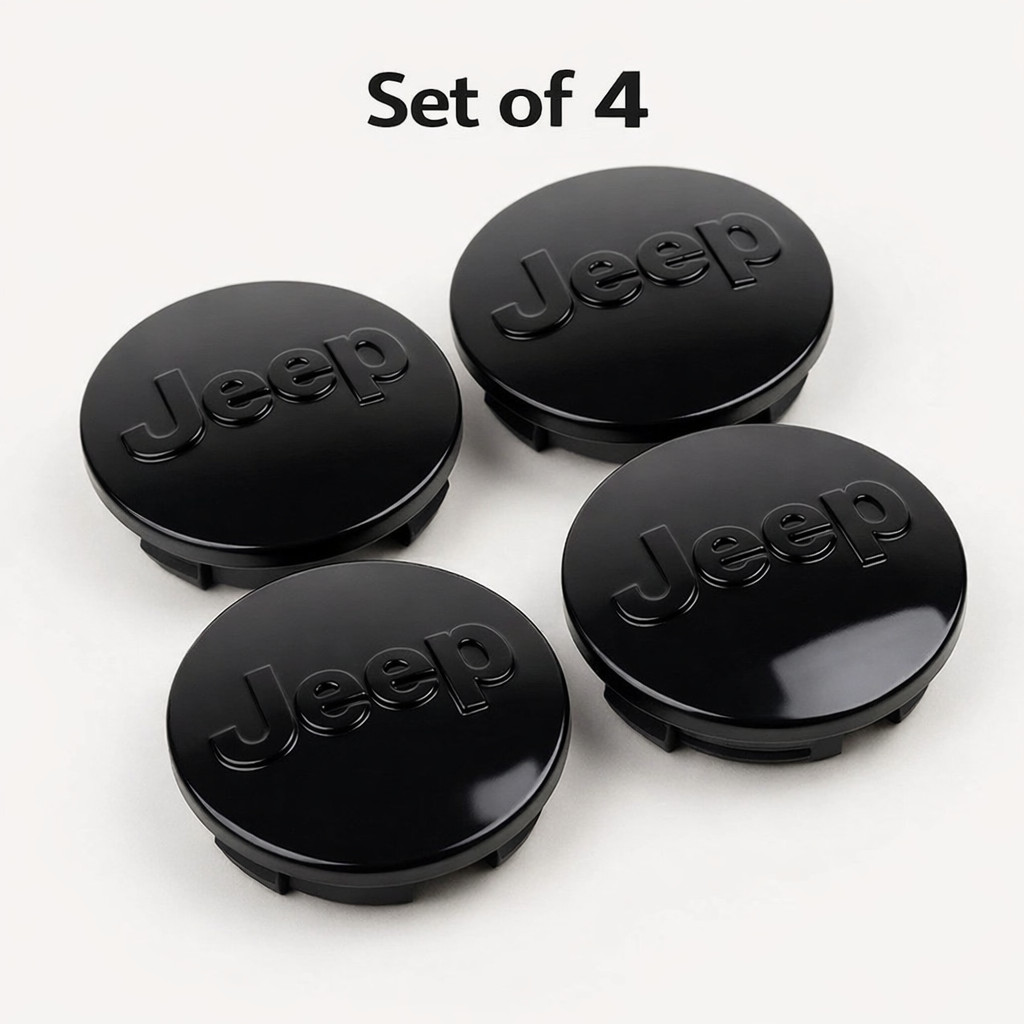 Jeep Set of 4 Black 63mm Wheel Center Caps – Grand Cherokee, Wrangler, Compass