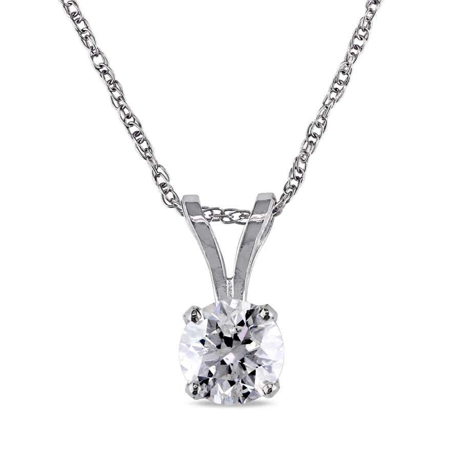 AMOUR 1/4 CT TW Diamond Solitaire Pendant with Chain In 14K White Gold