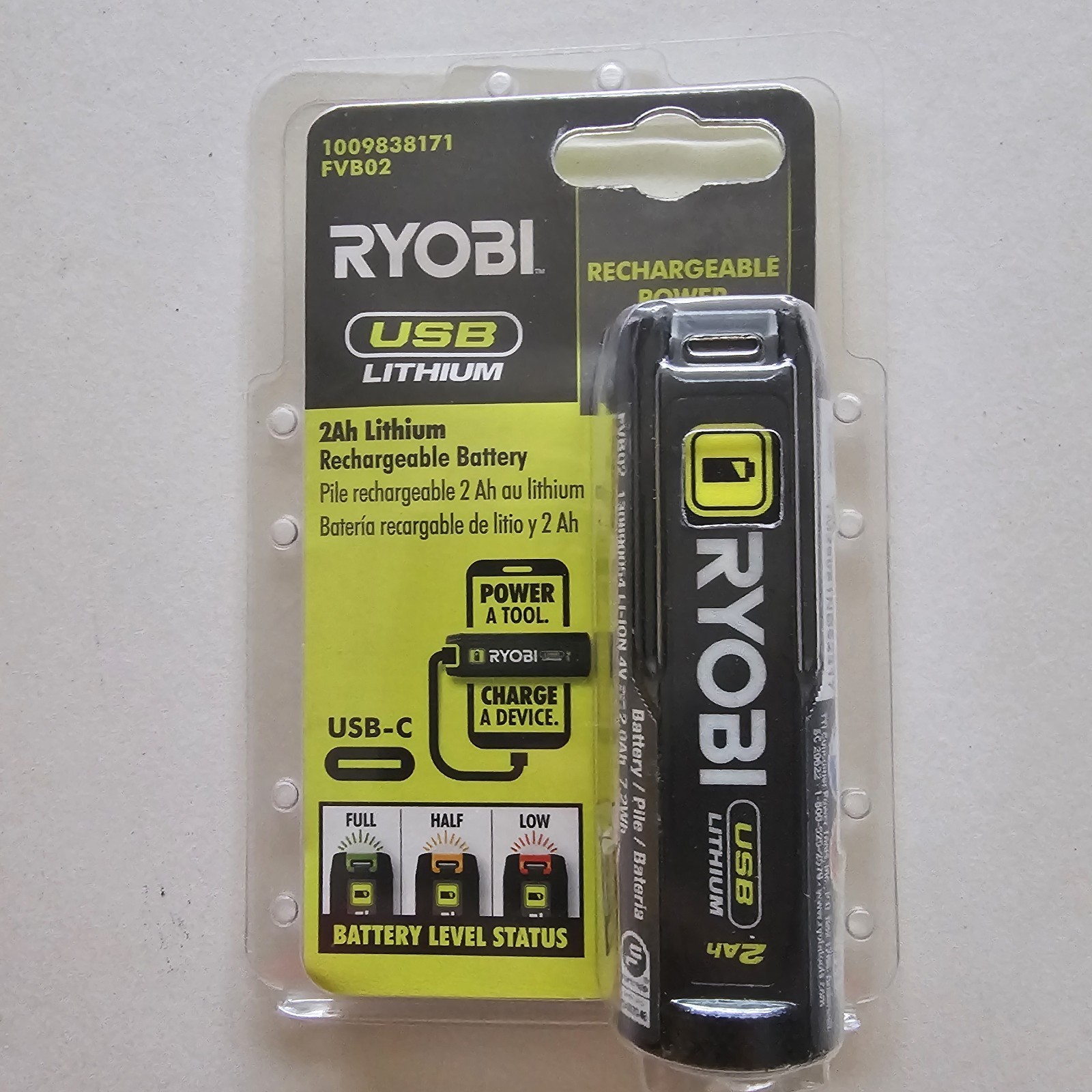RYOBI USB Lithium 2.0Ah Rechargeable Battery FVB02 4V Lithium-Ion Genuine New RYOBI USB Lithium 2.0Ah Rechargeable Battery FVB02 4V Lithium-Ion Genuine New