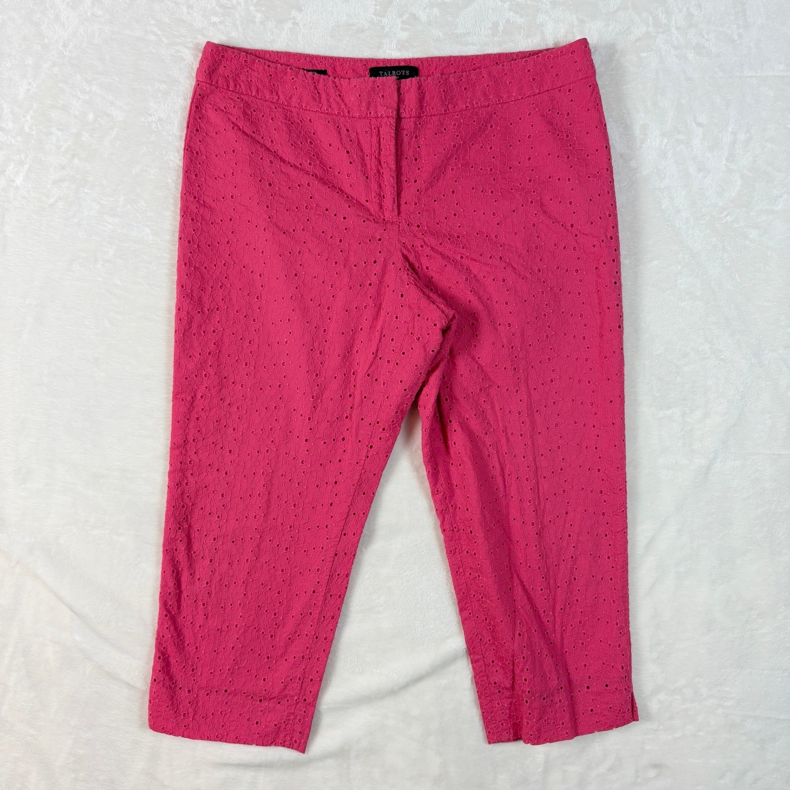 Talbots Eyelet Cropped Pants Womens 12P Pink Excellent Signature Cotton Trousers