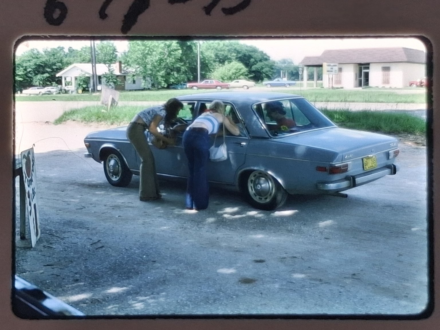 Classic Car People Color Slide 1975 Street Scene Candid Found Photo