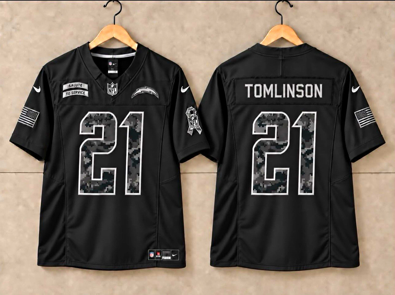 Nike Los Angeles Chargers Tomlinson #21 Salute to Service Football Jersey Black Nike Los Angeles Chargers Tomlinson #21 Salute to Service Football Jersey Black