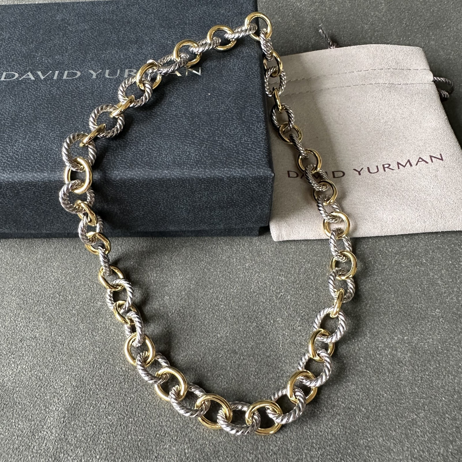 David Yurman Two‑Tone Large Oval Link Necklace 925 Silver 18K Gold Chain 19in David Yurman Two‑Tone Large Oval Link Necklace 925 Silver 18K Gold Chain 19in