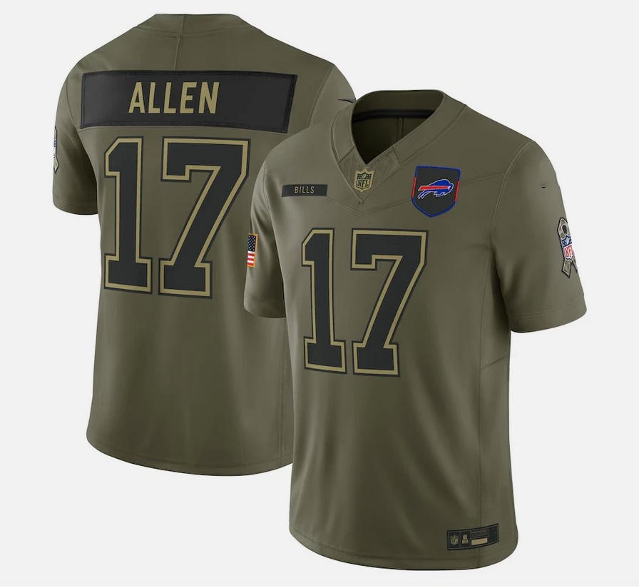 Men\'s Bills Olive Josh Allen #17 Salute to Service Limited All Stitched Jersey