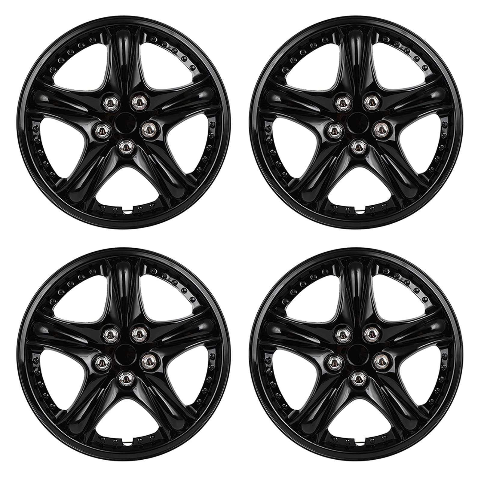4Pcs 14 Inch Wheel Covers Hub Caps All Black Snap On Exterior Cap