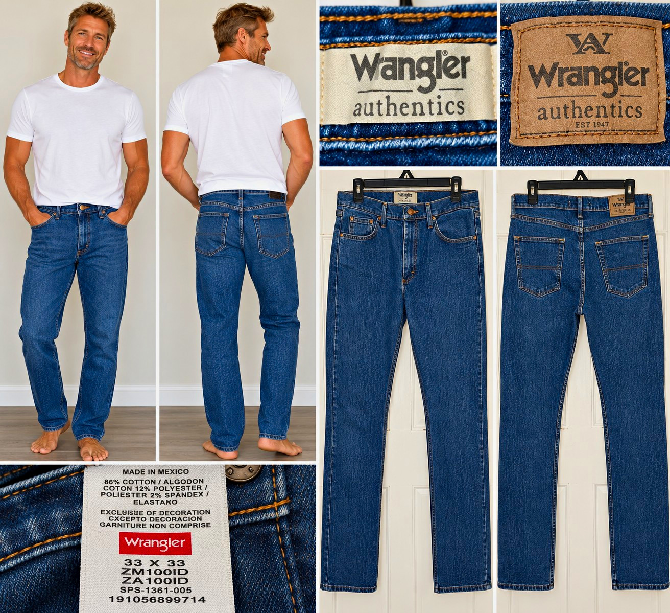 Wrangler Men\'s Straight Leg Regular Fit  Denim Jeans Medium Wash Stretch 33x33