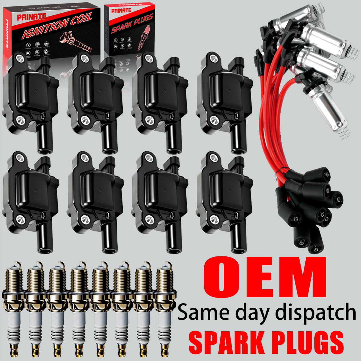 8X OEM Ignition Coil & Iridium Spark Plug & Wire For Chevy GMC 5.3 6.0 6.2 UF413