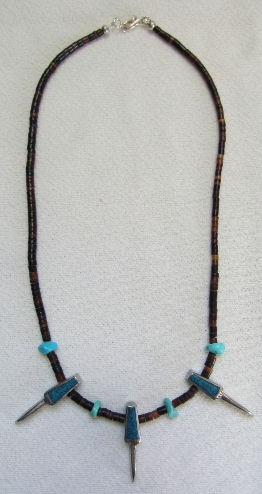 Navajo Indian Silver Metal Claws Turquoise Nuggets Shell Heishi Beads Necklace Navajo Indian Silver Metal Claws Turquoise Nuggets Shell Heishi Beads Necklace