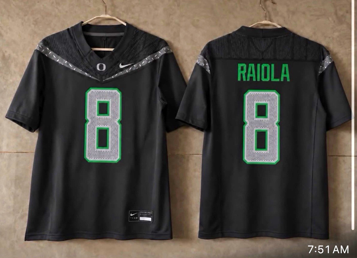 Nike Oregon Ducks Raiola #8 Football Jersey Black/Green/White
