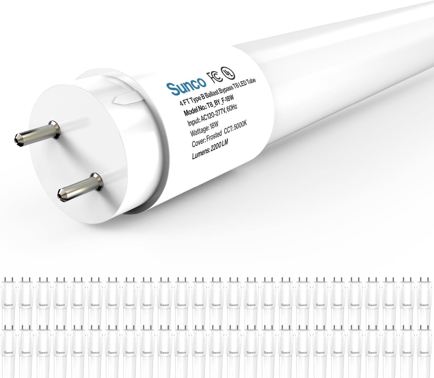 Sunco 50 Pack T8 LED Bulbs 4 Foot, Tube Light Bulbs Ballast Bypass, 48 Inch Fluo