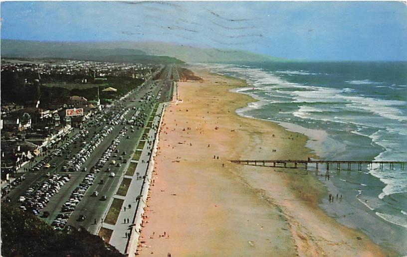 Postcard CA: Ocean Beach Aerial View, San Francisco, Posted 1954
