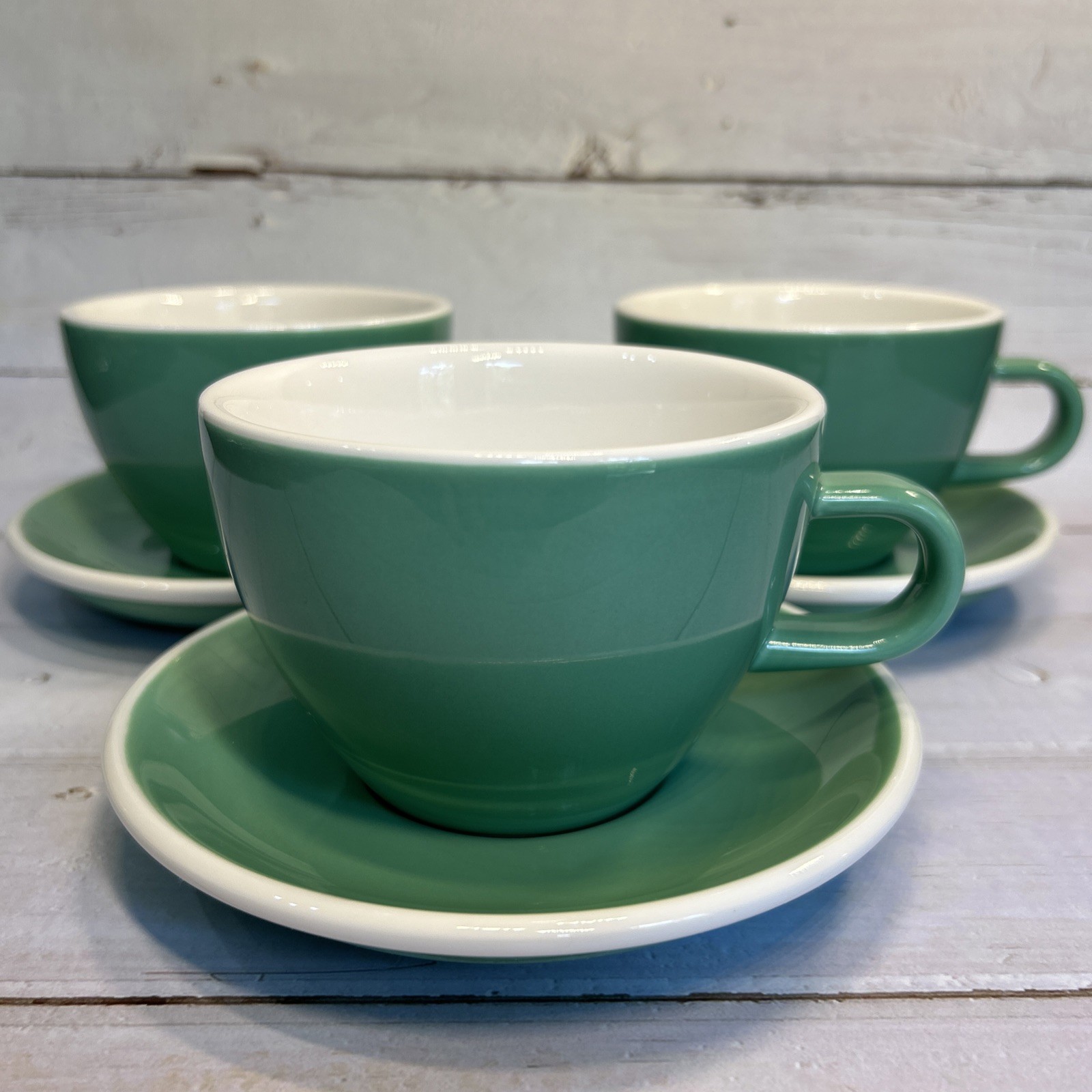 Acme Classic Large (Latte) 3 Cup & Saucer Sets Teal (Feijoa Green) Coffee 280ml