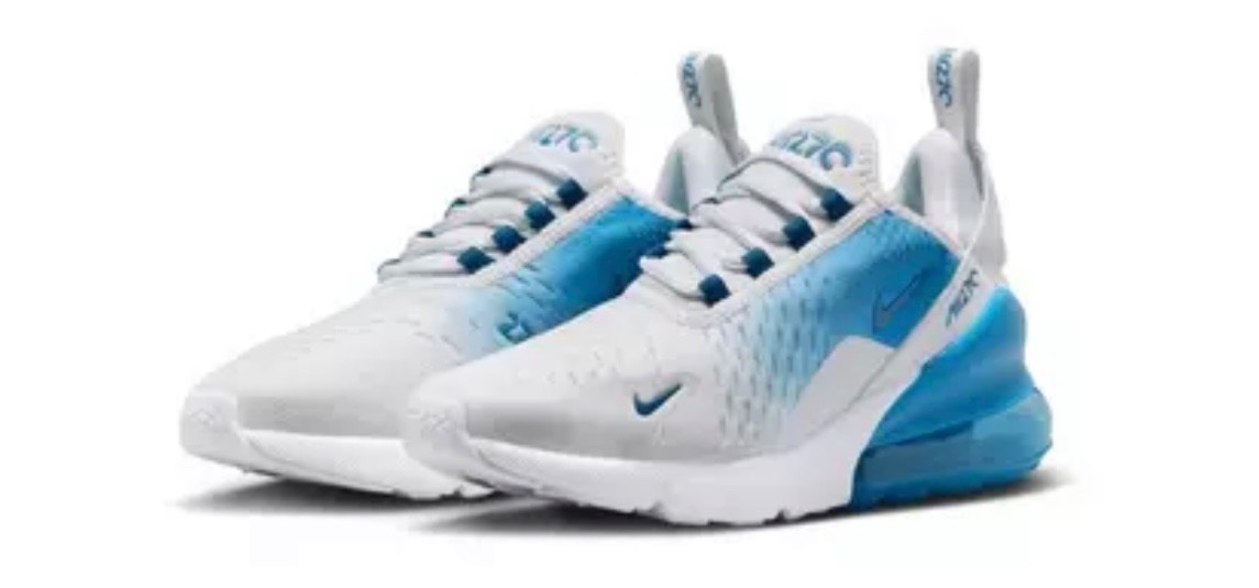 Nike Air Max 270 GS White Dutch Blue Court Blue Grade School Boys Girls Shoe Nike Air Max 270 GS White Dutch Blue Court Blue Grade School Boys Girls Shoe