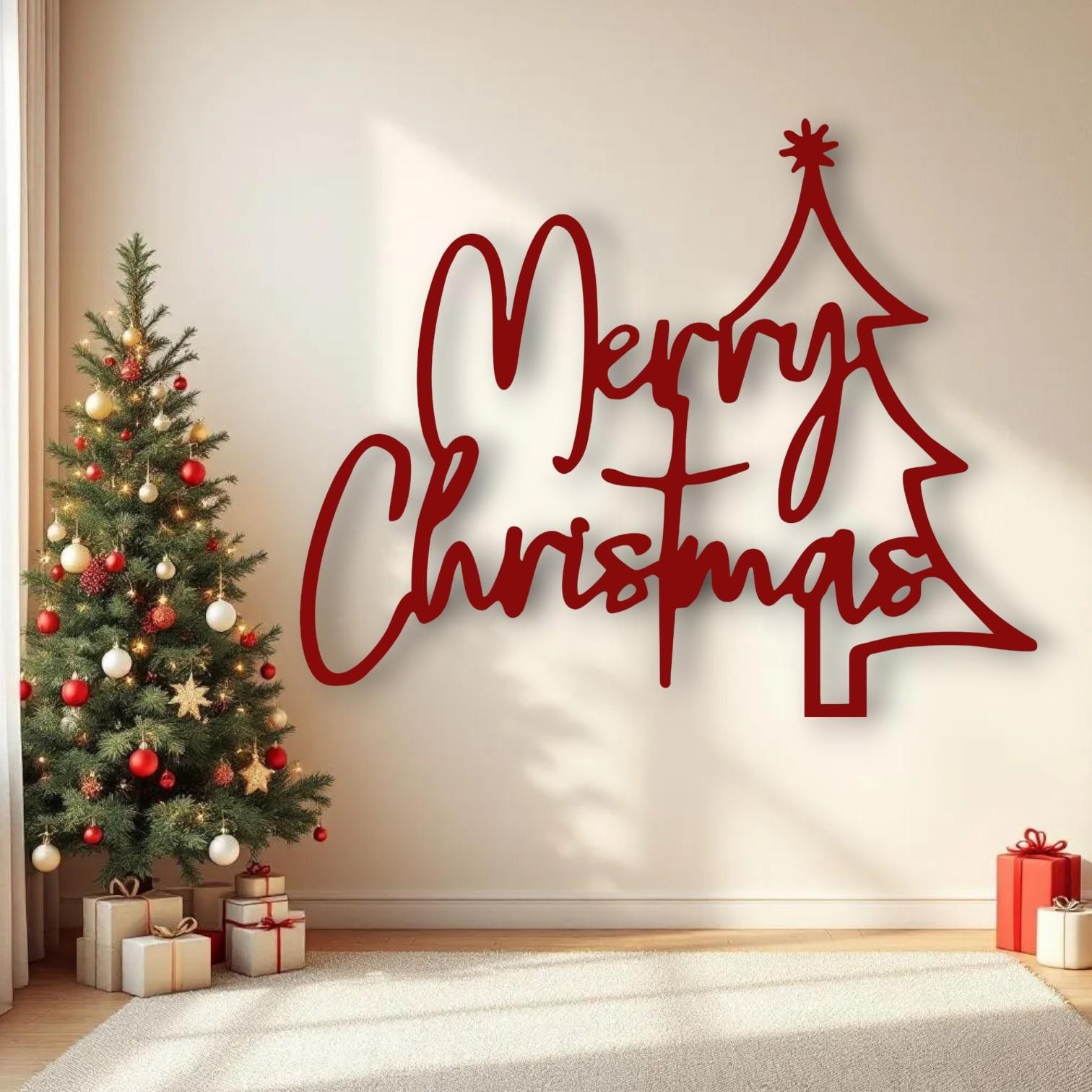 Merry Christmas Tree Metal Wall Art, Holiday Home Decor Merry Christmas Tree Metal Wall Art, Holiday Home Decor