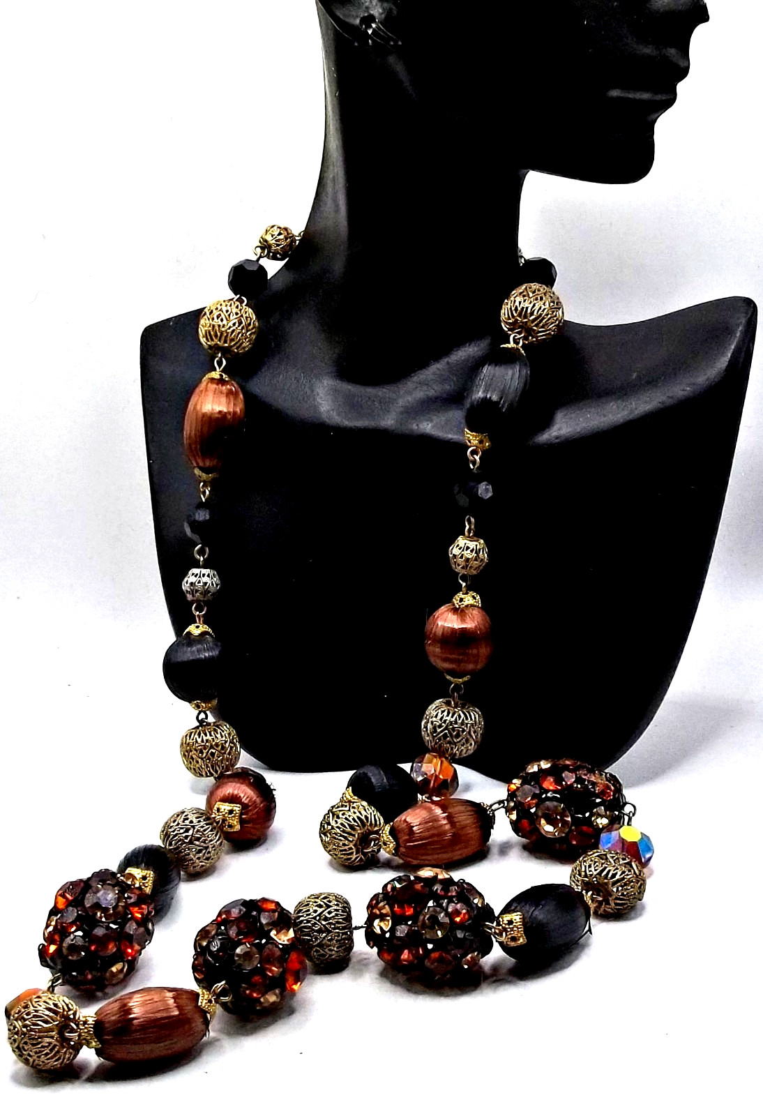Vintage RARE Signed Alice Caviness Amber/Brown Rhinestone Beaded Necklace Runway Vintage RARE Signed Alice Caviness Amber/Brown Rhinestone Beaded Necklace Runway
