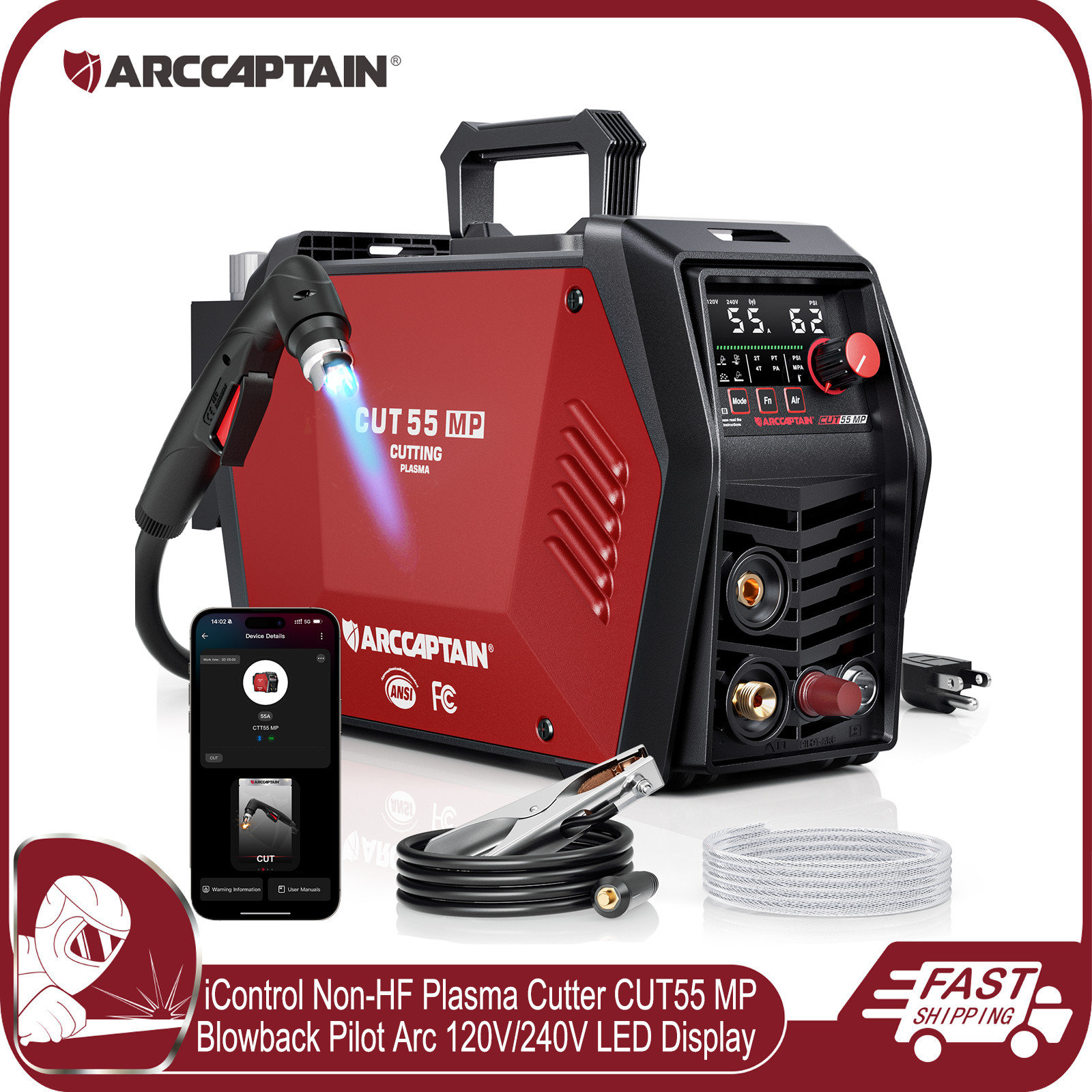 ARCCAPTAIN iControl Non-HF Plasma Cutter CUT55 MP Pilot Arc Blowback APP Control ARCCAPTAIN iControl Non-HF Plasma Cutter CUT55 MP Pilot Arc Blowback APP Control